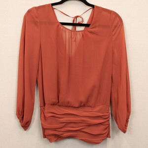 WHBM sheer rust ruched waist blouson top-6